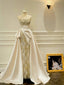 Luxury Slim-Fit Strapless Lace Satin Train Prom Dress Evening Dress Wedding Dress