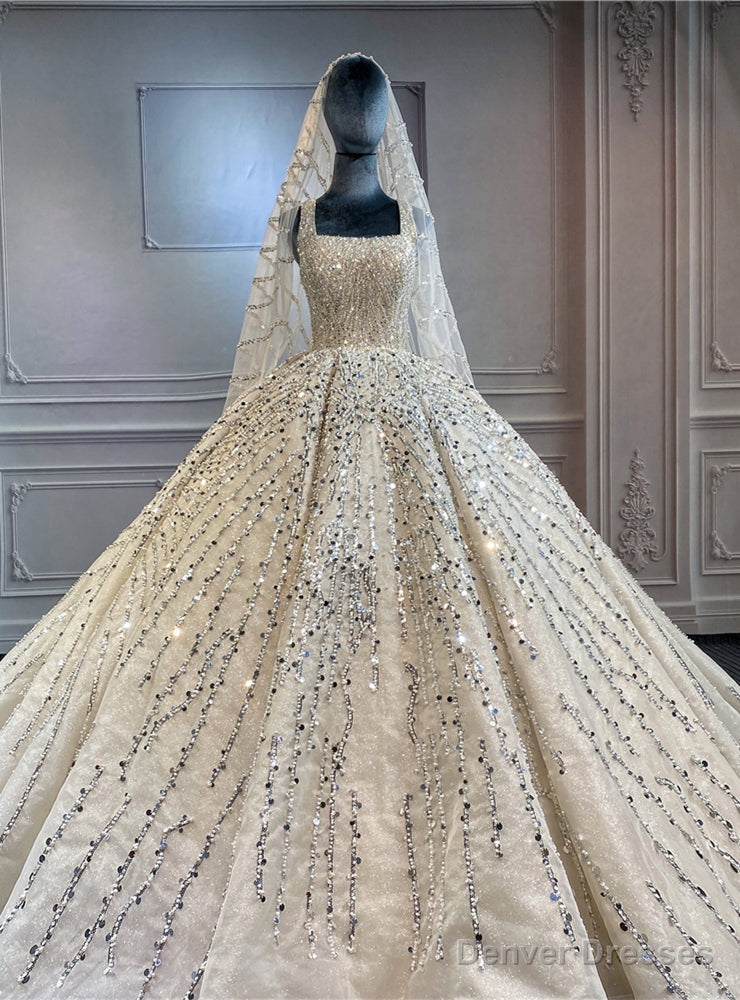 Luxury Tulle Beading Sequins Straps Wedding Dress Main image