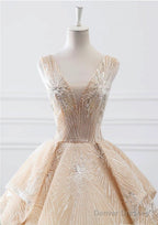 Luxury Wedding Dress Sequin V Neck Ball Gown