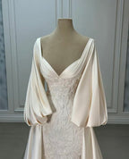 Luxury Wedding Dress, Ivory Satin Lace A-Line Bridal Gowns