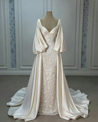 Luxury Wedding Dress, Ivory Satin Lace A-Line Bridal Gowns