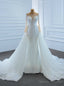Luxury White Mermaid Tulle Long Sleeve Hand Work Pearls Wedding Dress