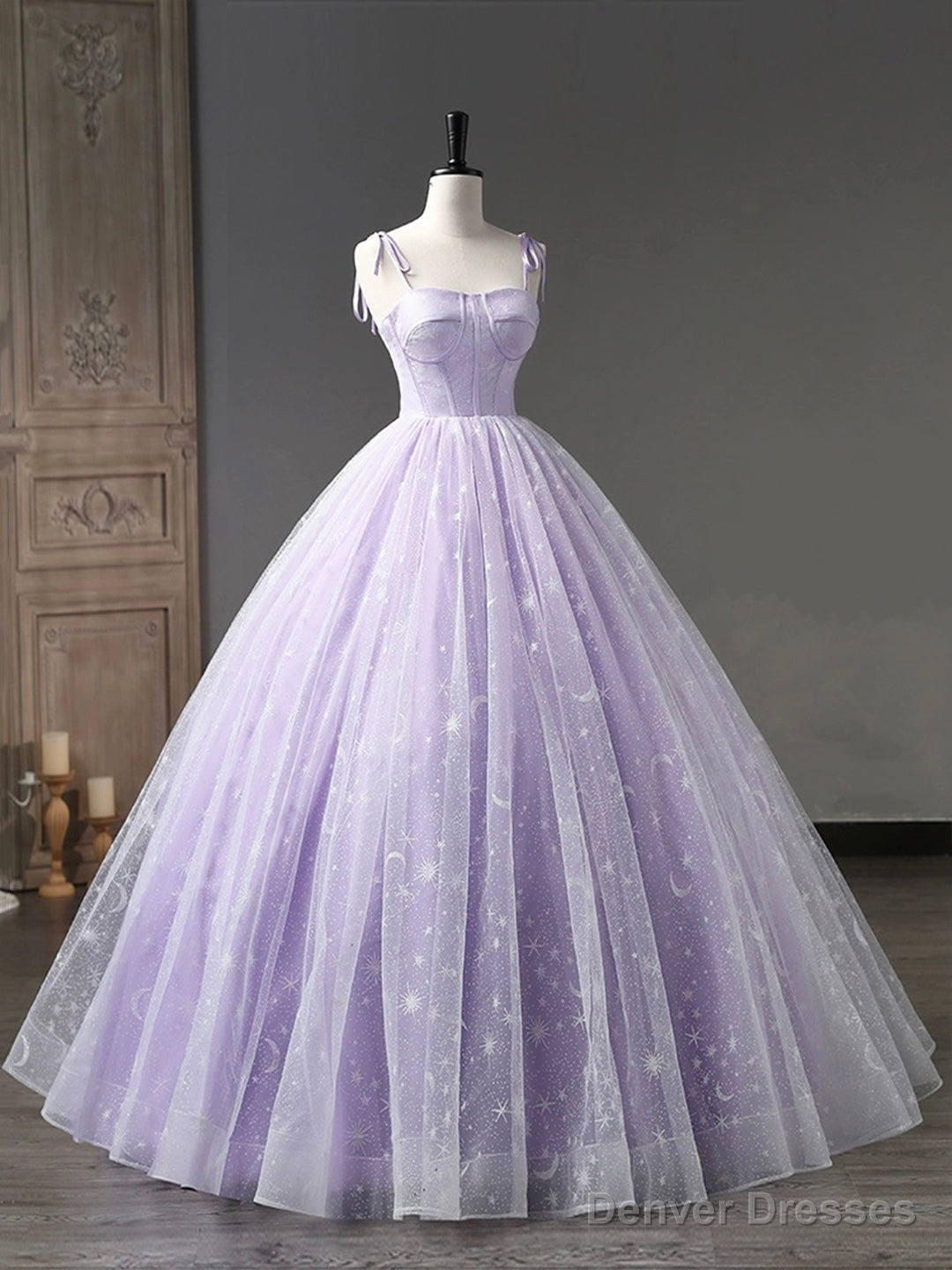 Light Purple Tulle Straps Long Prom Dress, Purple A-Line Princess Dress Main image
