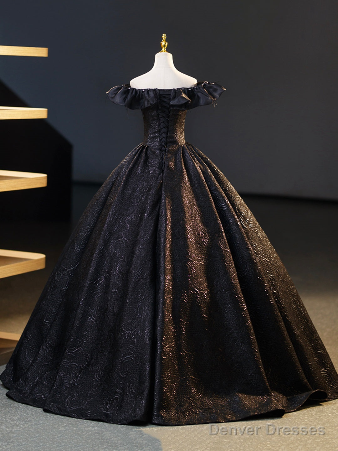 Black V-Neck Floor Length Formal Dress, A-Line Off the Shoulder Evening Party Dress