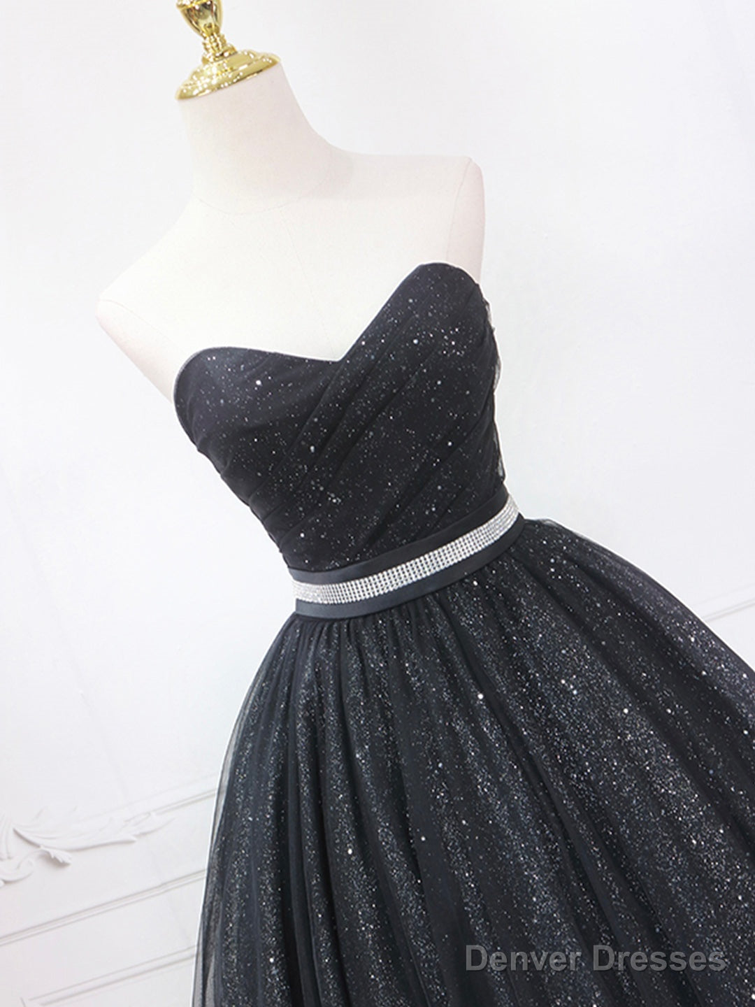 Black Strapless Tulle Knee Length Prom Dress, Black A-Line Sweetheart Party Dress Secondary image