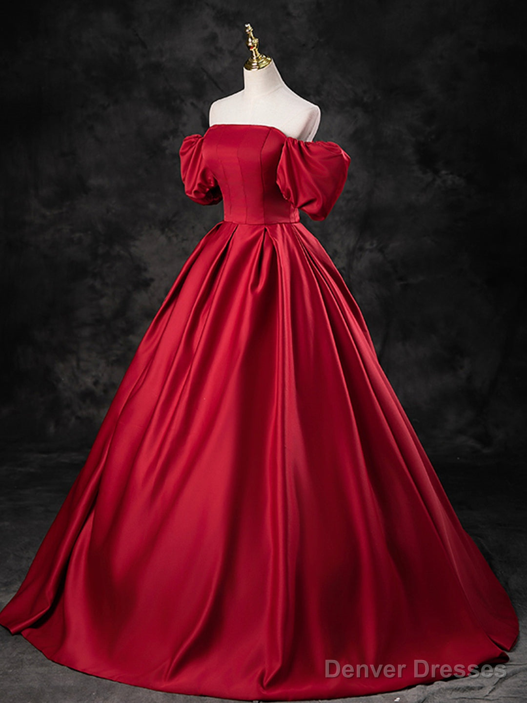 Burgundy Satin Off the Shoulder Formal Dress, A-Line Burgundy Evening Dress Secondary image