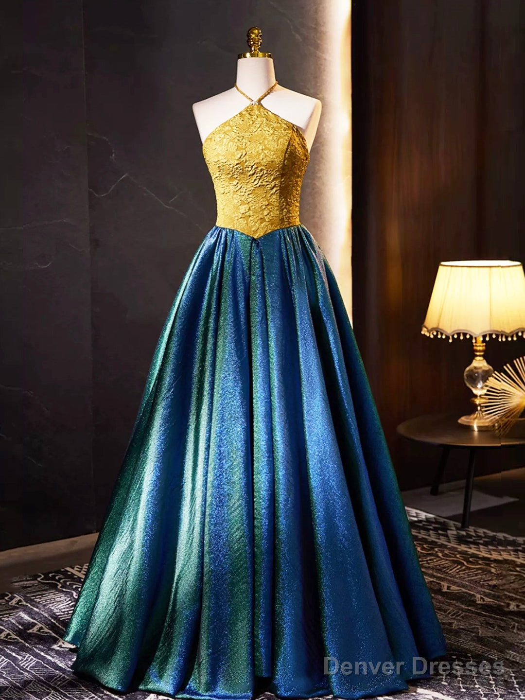 Retro Halter Neck Long Prom Dress, Elegant A-Line Evening Party Dress Main image