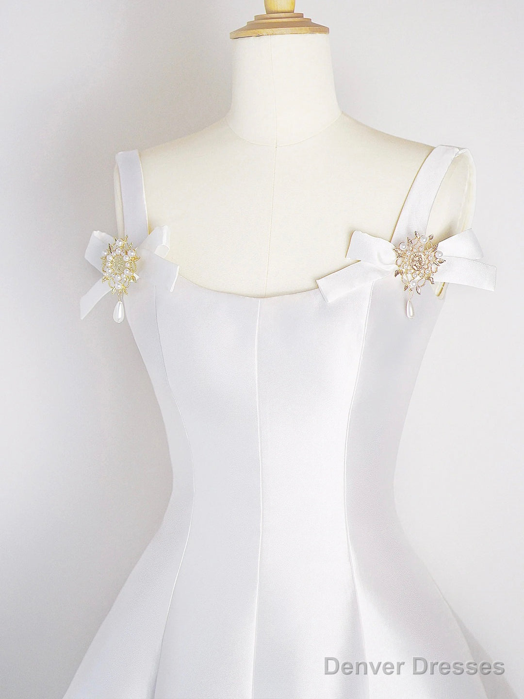 White Satin Short Prom Dress, Simple A-Line Evening Party Dress