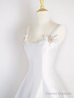 White Satin Short Prom Dress, Simple A-Line Evening Party Dress