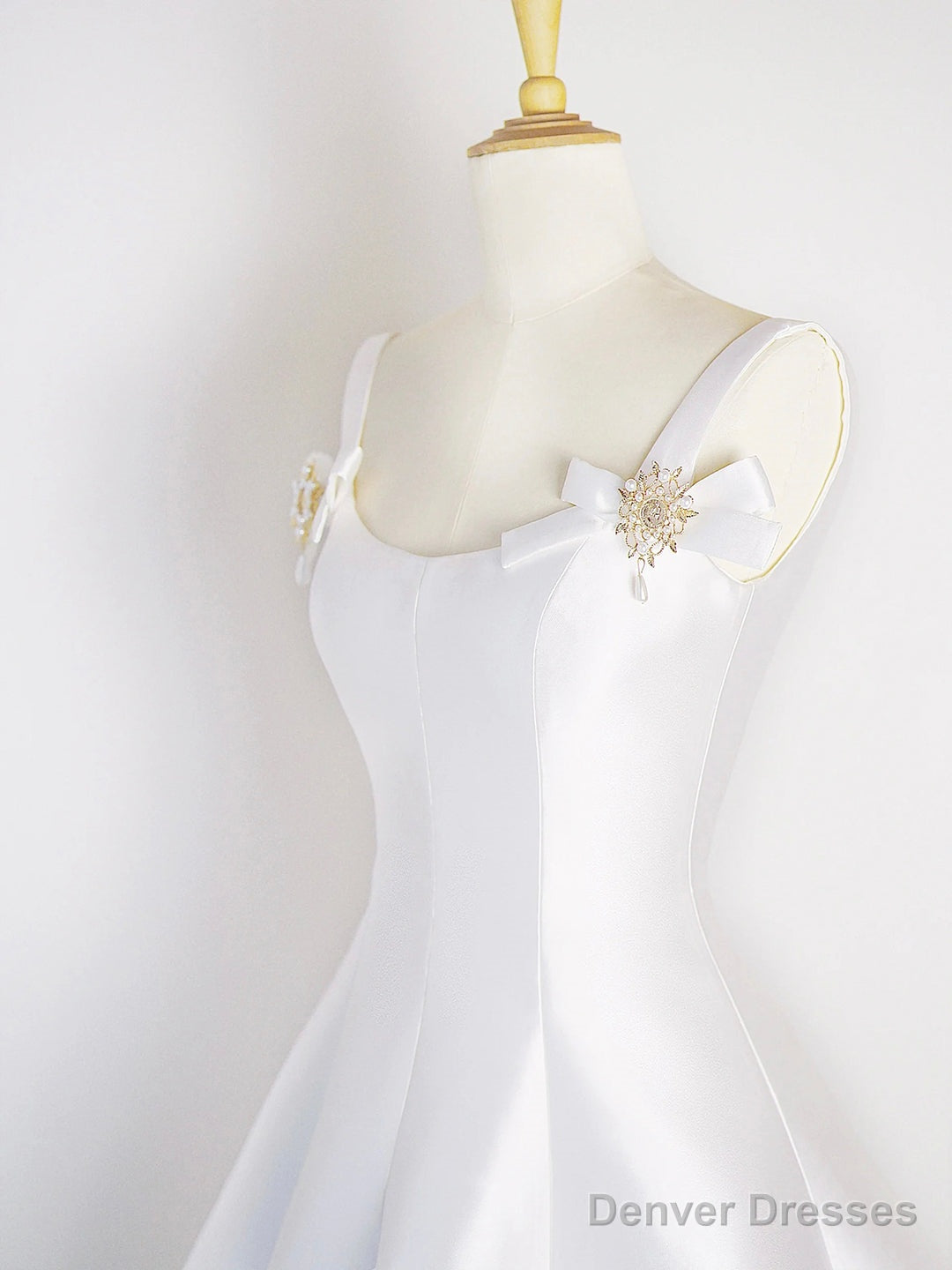 White Satin Short Prom Dress, Simple A-Line Evening Party Dress