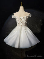 White Flowers Lace Short Prom Dress, Lovely A-Line Evening Party Dress