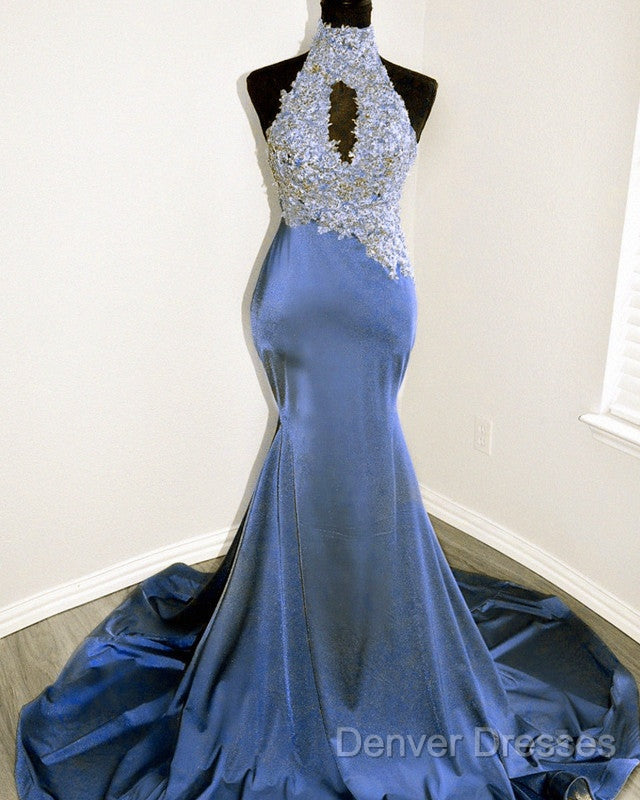 Magenta Mermaid Lace Applique Halter Prom Dress Secondary image