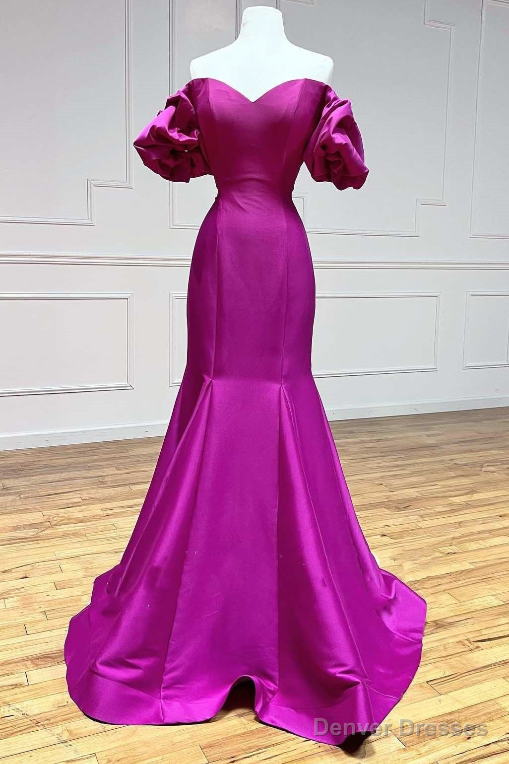 Magenta Satin Strapless Trumpet Long Prom Dress Main image