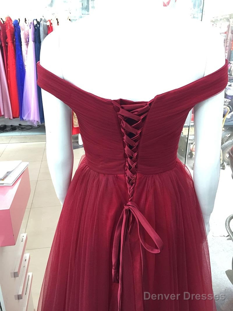 Maroon Off Shoulder Bridesmaid Dress  Long, Simple Tulle Dress Secondary image