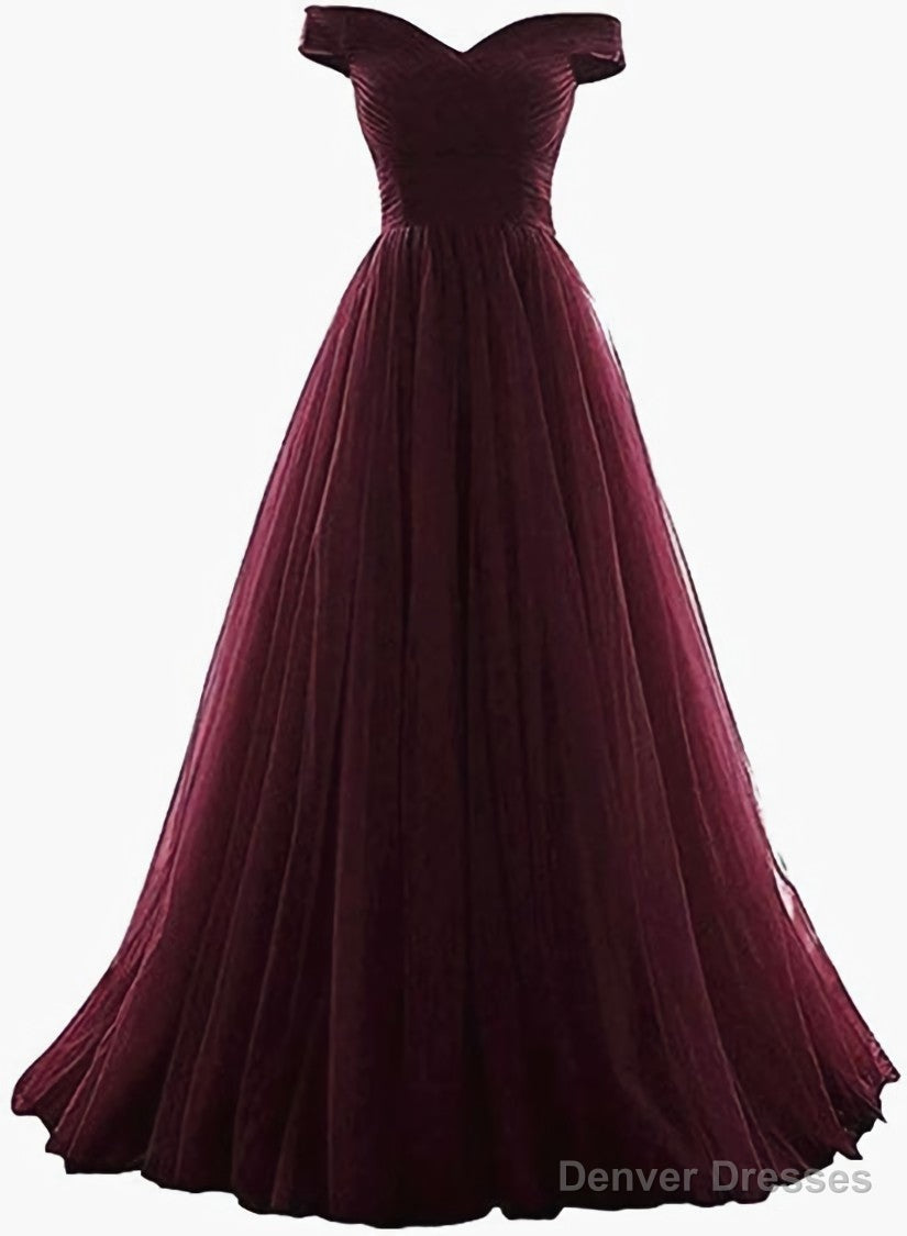 Maroon Off Shoulder Bridesmaid Dress  Long, Simple Tulle Dress Main image