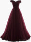 Maroon Off Shoulder Bridesmaid Dress  Long, Simple Tulle Dress