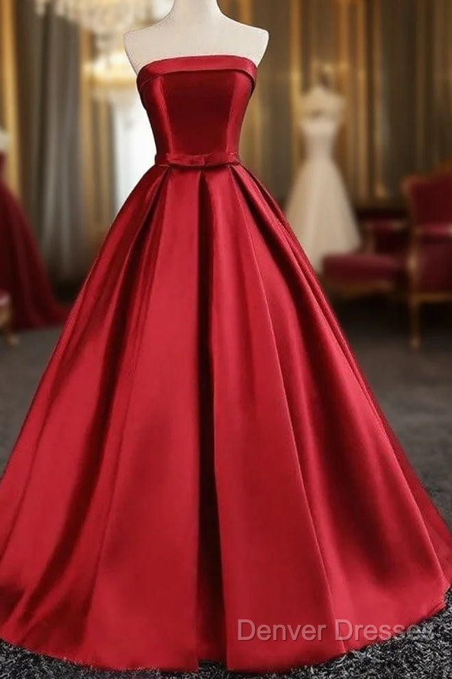 Maroon Satin Strapless Ball Gowns Quinceanera Dress Main image