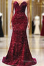 Maroon Sequin Prom Dress Mermaid Strapless