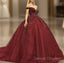 Maroon Wedding Dress Off Shoulder Prom Dress