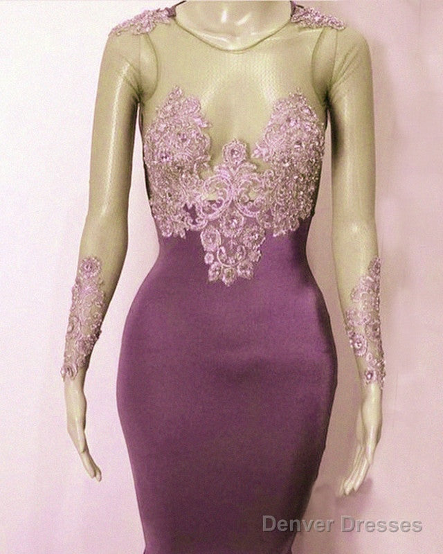 Mauve Appliques Mermaid Prom Dresses Long Sleeve Secondary image