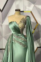 Mermaid Asymmetrical Floor-Length Appliques Lace With Shawl Prom Dress