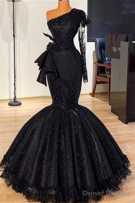 Mermaid Asymmetrical One Shoulder Floor-length Bowknot Appliques Lace Prom Dress Main image