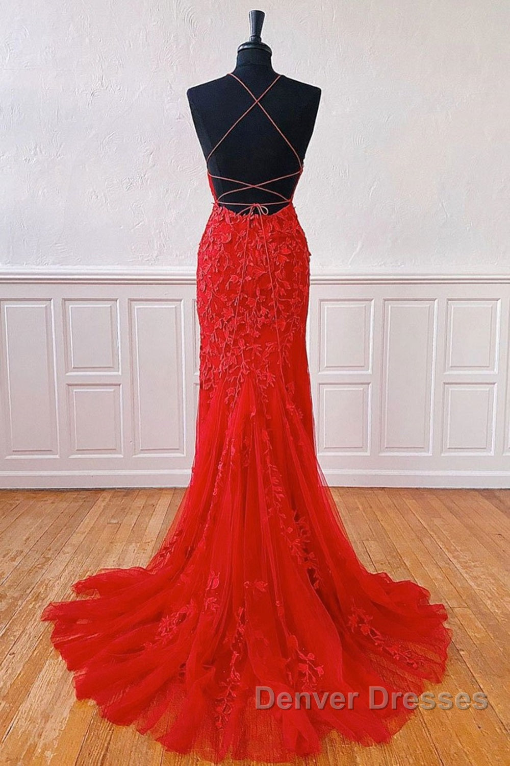 Mermaid Backless Red Lace Long Prom Dress, Mermaid Red Formal Dress, Red Lace Evening Dress Secondary image
