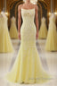 Mermaid Backless Yellow Lace Long Prom Dress, Mermaid Yellow Formal Dress, Yellow Lace Evening Dress