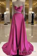 Mermaid Beaded Straps V Neck Slit Dress