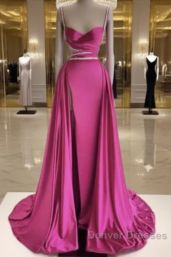 Mermaid Beaded Straps V Neck Slit Dress