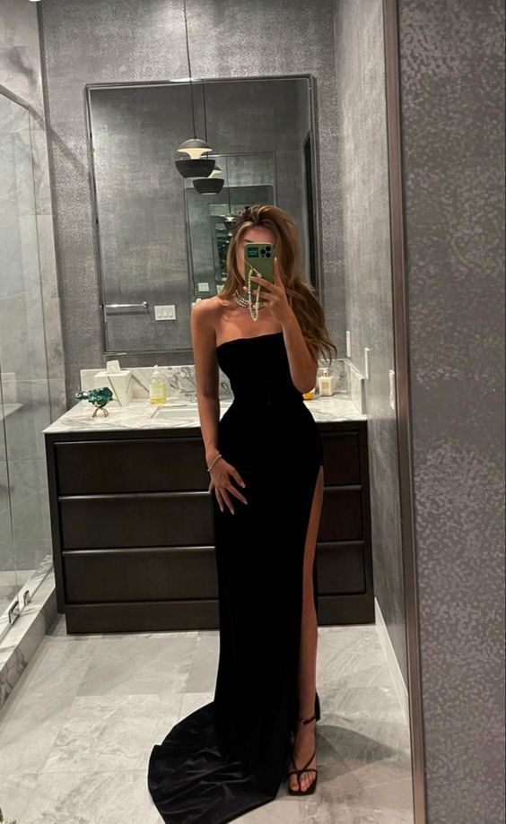 Black Fashion Elegant Mermaid Fishtail Slim Fit Long Satin Ball Gown Evening Dress Party Dress Secondary image