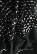 Mermaid Black Spaghetti Strap Chiffon Long Prom Skirt Polka Dot Evening Dress