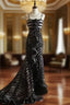 Mermaid Black Spaghetti Strap Chiffon Long Prom Skirt Polka Dot Evening Dress