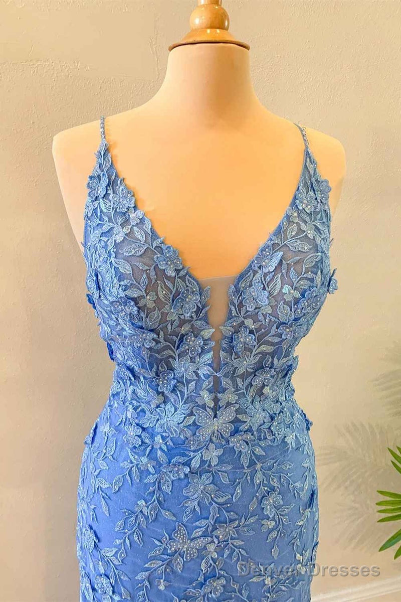 Mermaid Blue Floral Lace Prom Dress Long Evening Dress Appliques Secondary image