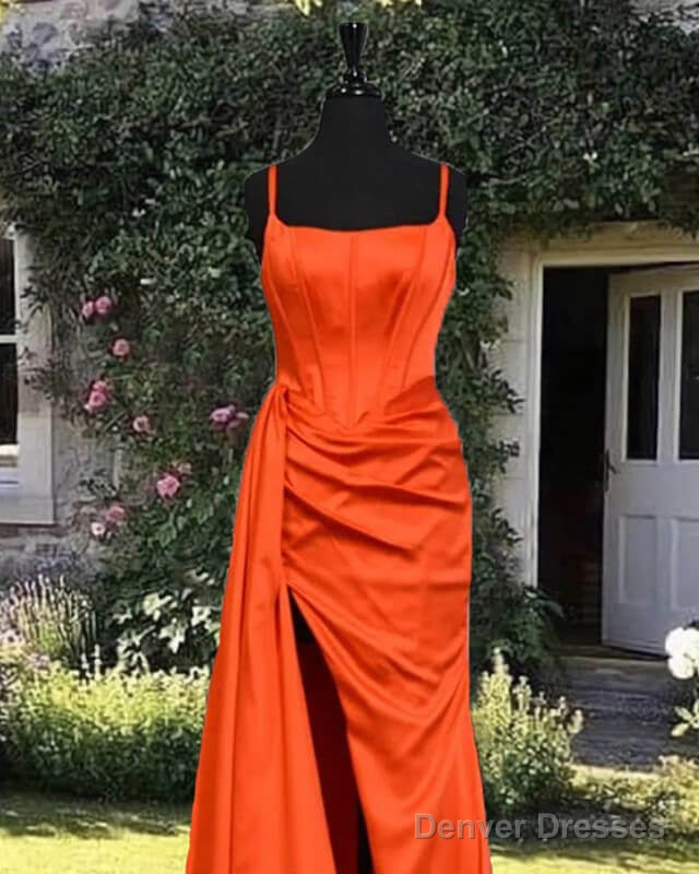 Mermaid Bright Orange Satin Split Dress Secondary image