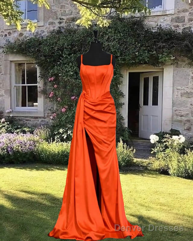Mermaid Bright Orange Satin Split Dress Main image