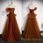 Mermaid Brown Tulle Satin Strapless Long Party Dress Formal Dress Prom Dress