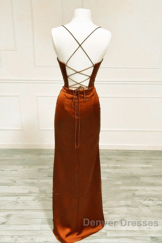 Mermaid Burnt Orange Satin Cross Back Dress Secondary image