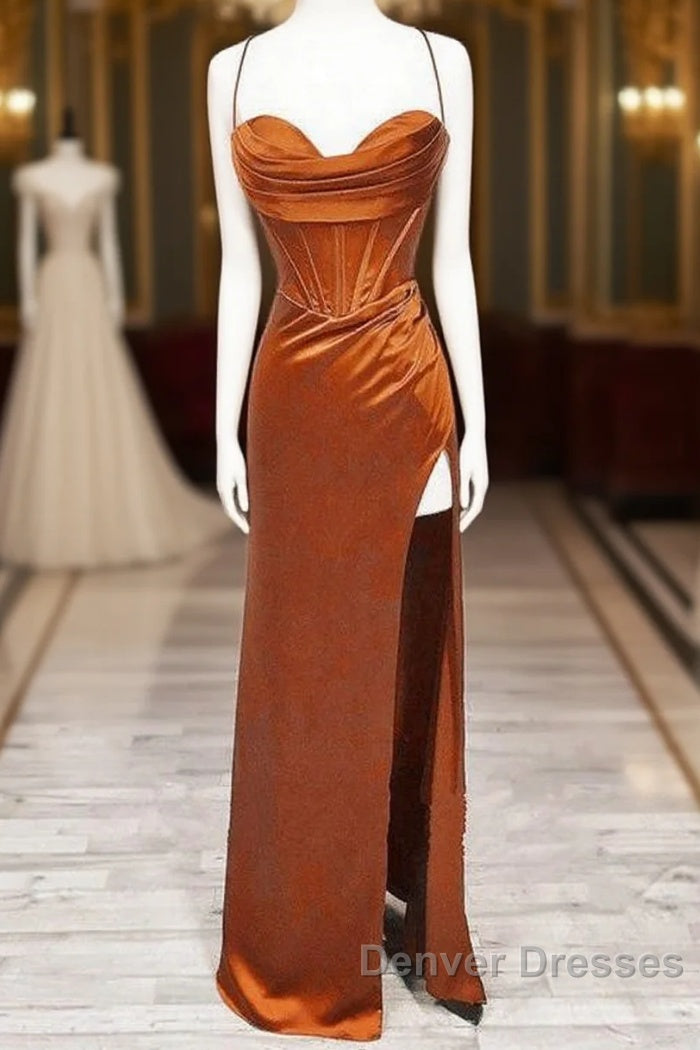Mermaid Burnt Orange Satin Cross Back Dress Main image