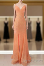 Mermaid Corset Sequin Dress V Neck Split
