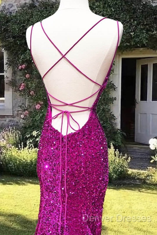 Mermaid Fuchsia Sequin Open Back Dress Secondary image
