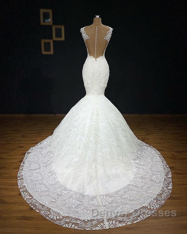 Mermaid Glamorous Straps Appliques Backless Sleeveless Bridal Gown