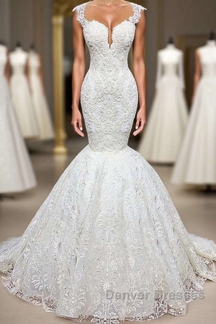 Mermaid Glamorous Straps Appliques Backless Sleeveless Bridal Gown Main image