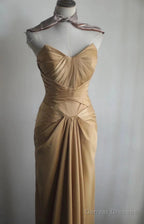 Mermaid Gold Strapless Satin Long Prom Dress Simple Evening Dress