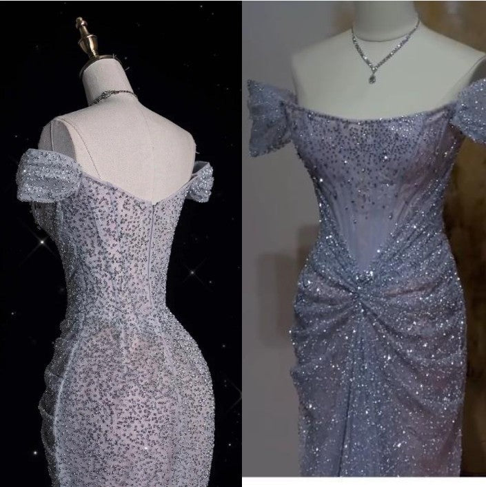 Mermaid Gowne??? Off The Shoulder Tulle Sequins Long Prom Dress For Formal Events &Quinceanera