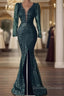 Mermaid Green Long Sleeve Sequin Prom Dress