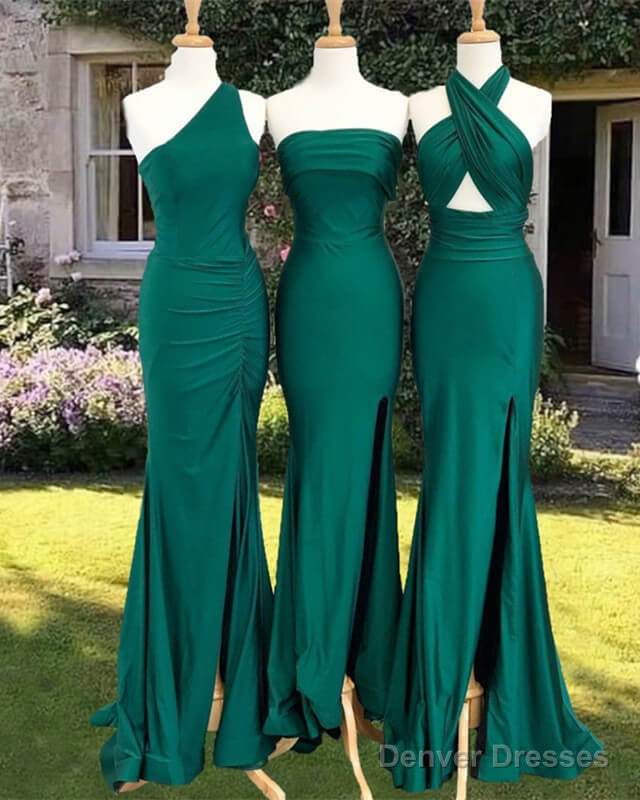 Mermaid Green Mismatched Satin Bridesmaid Dress Main image