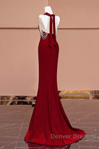 Mermaid Halter Burgundy Long Prom Dress