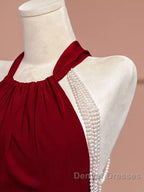 Mermaid Halter Burgundy Long Prom Dress
