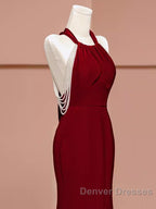 Mermaid Halter Burgundy Long Prom Dress